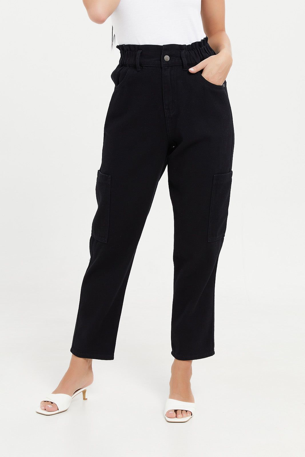 Women Black Paper Bag Waist Jeans sold by Redtag