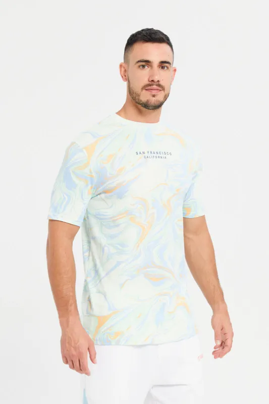 Men White Marble Print T-Shirt sold by Redtag