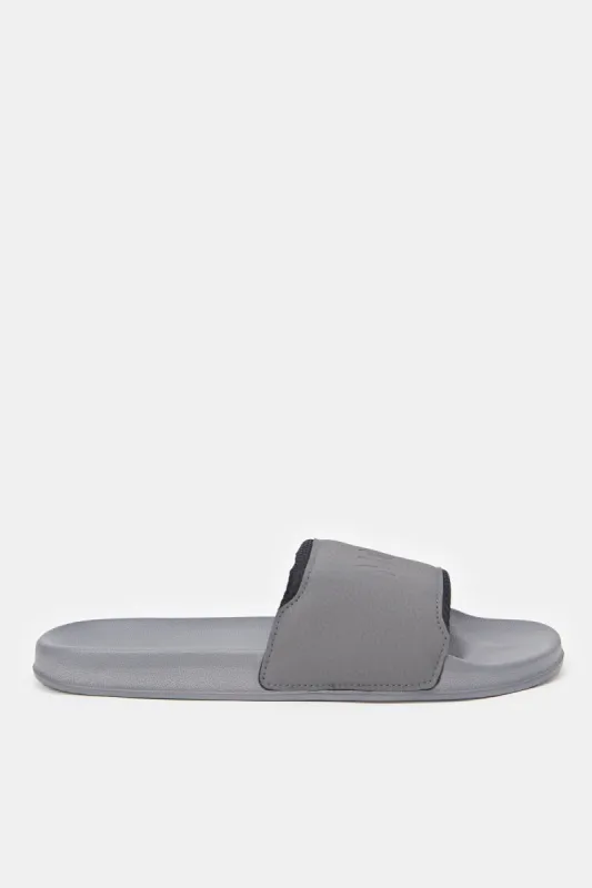 Men Grey Embossed Slide With Padded Upper sold by Redtag