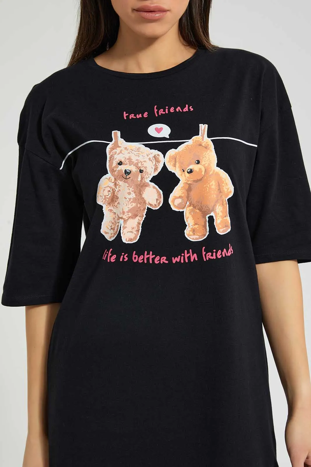 Black Oversized Printed T-Shirt sold by Redtag product image thumbnail 2