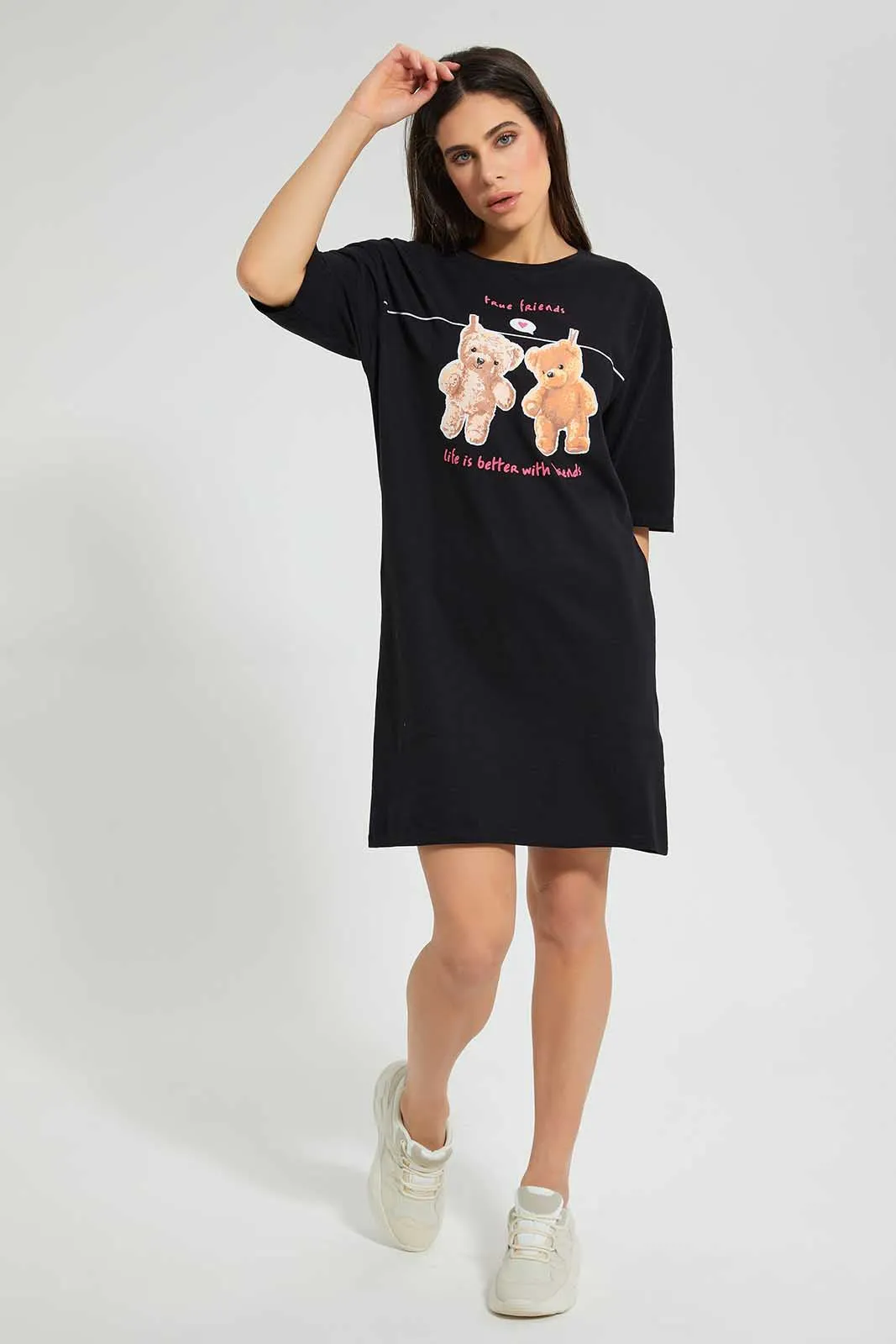 Black Oversized Printed T-Shirt sold by Redtag
