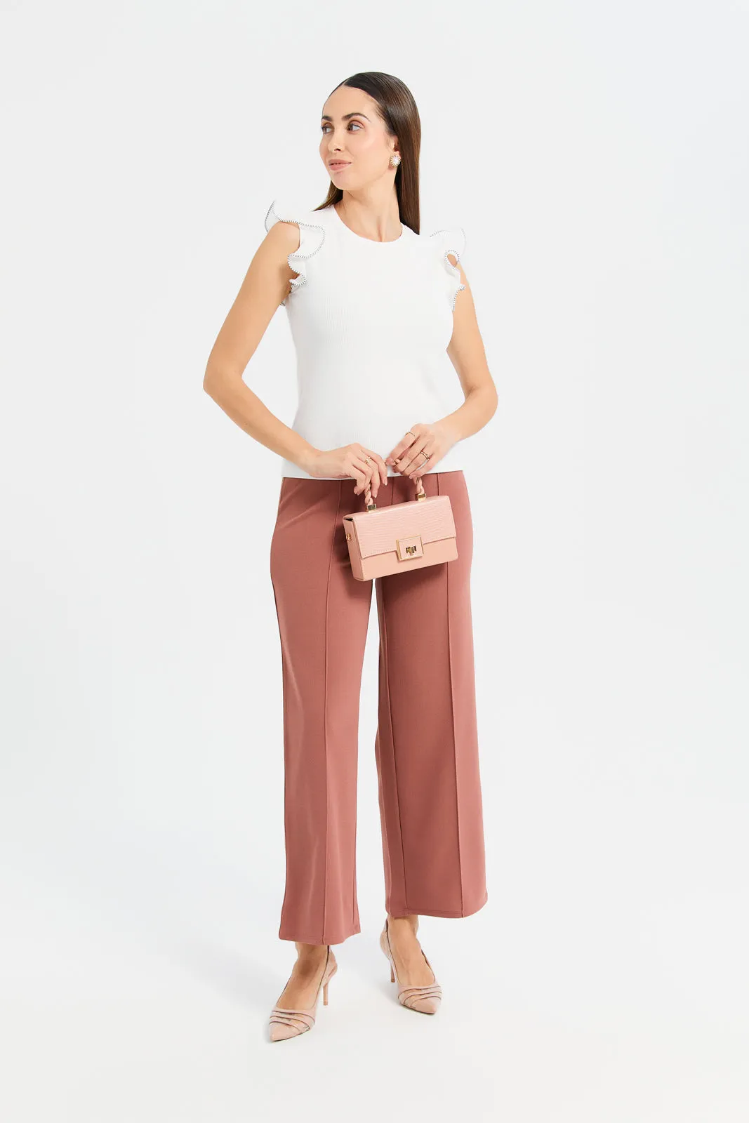 Women White Ruffle Detailed Jersey Top sold by Redtag product image thumbnail 2