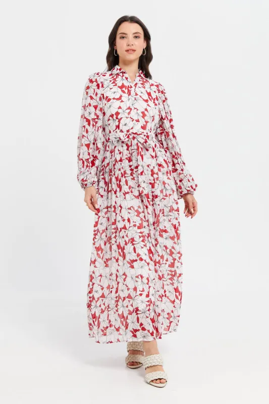Women White And Red Printed Floral Dress sold by Redtag