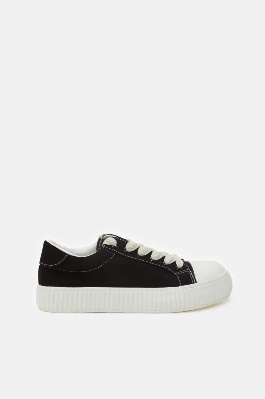 Women White And Black Lace Up Shoe sold by Redtag