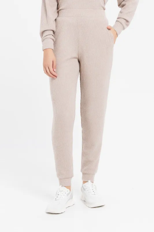 Women Ecru Ribbed Joggers sold by Redtag