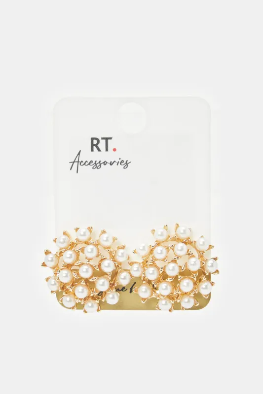 Women Gold Pearls Embellished earrings sold by Redtag