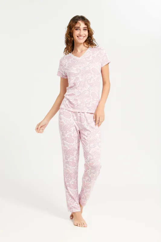 Women Pink Printed Pyjama Set (2 Piece) sold by Redtag