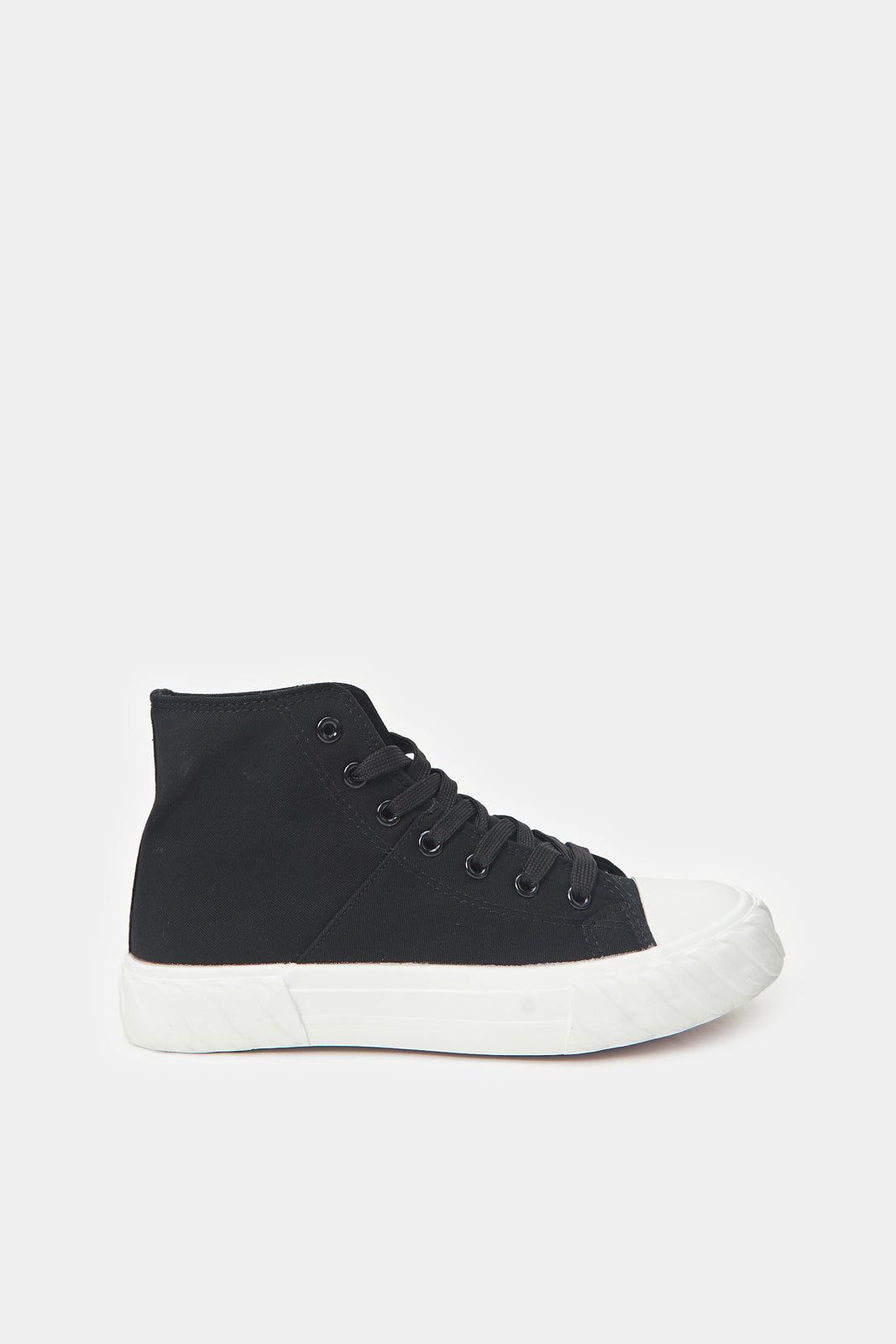 Women White And Black Canvas High Top sold by Redtag