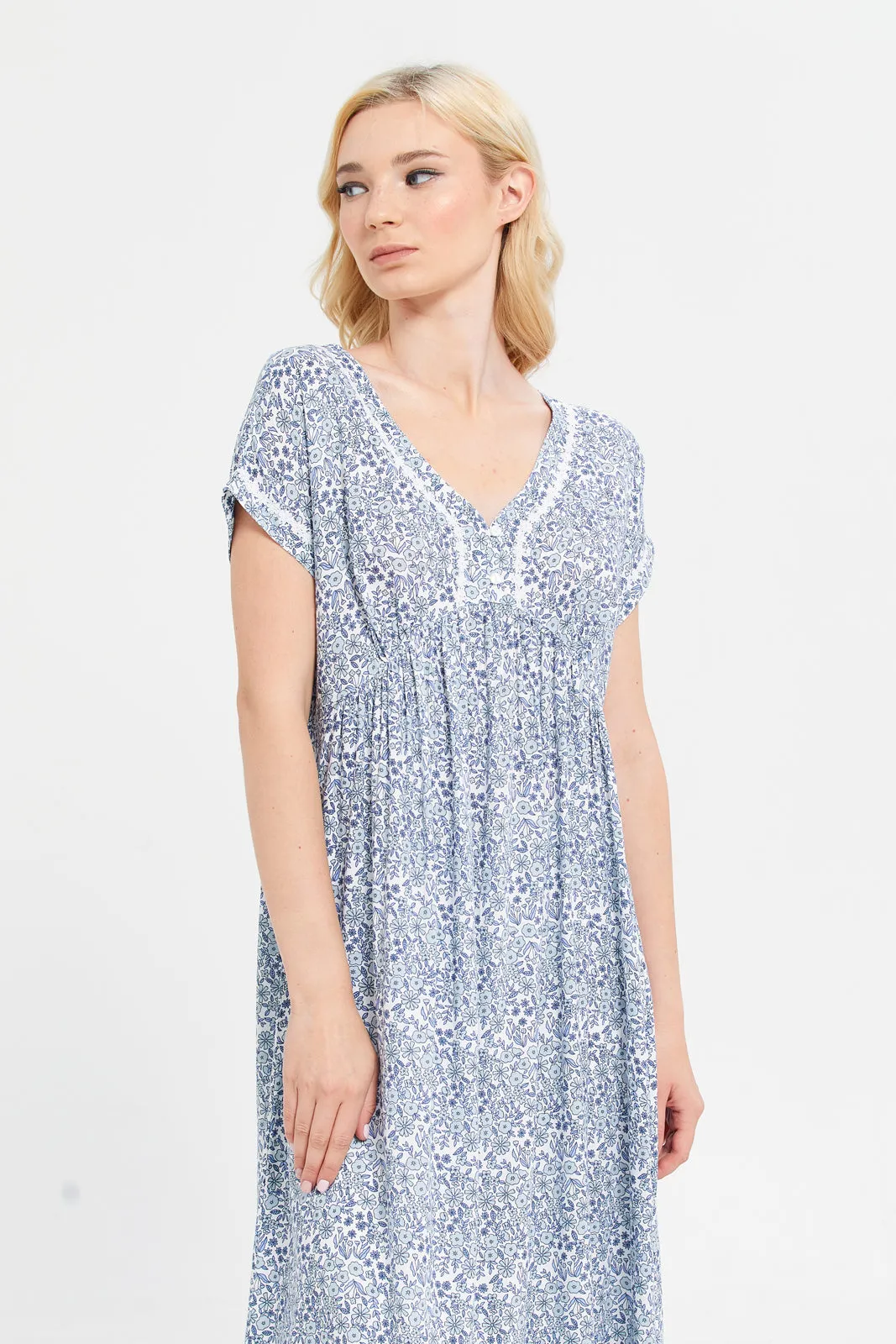 Women Blue Printed Short Sleeve Nightgown sold by Redtag product image thumbnail 2