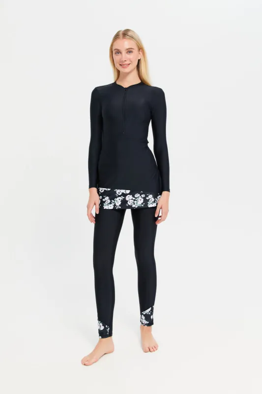 Women Black And White Printed Burkini Set (2 Piece) sold by Redtag