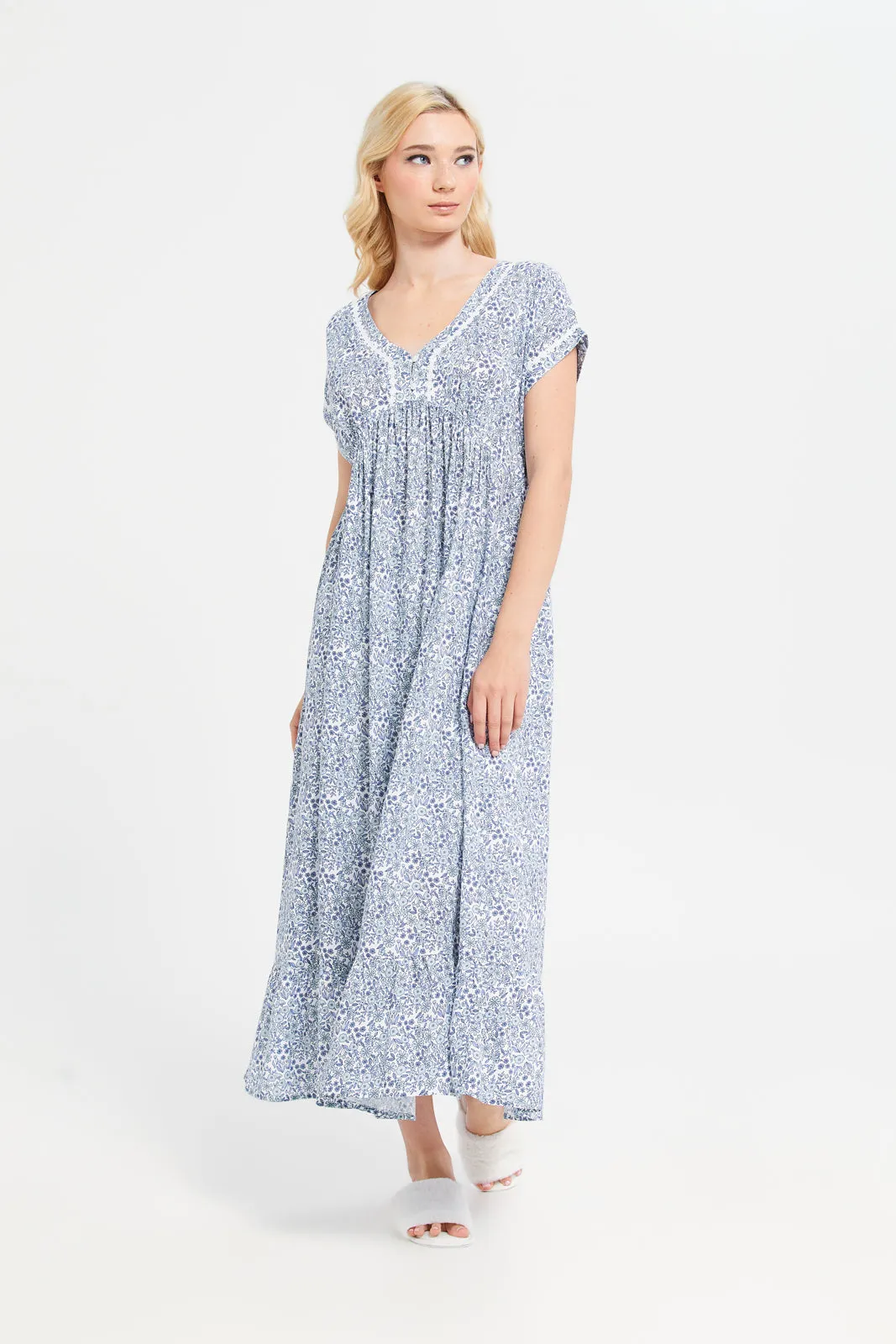 Women Blue Printed Short Sleeve Nightgown sold by Redtag product image thumbnail 4
