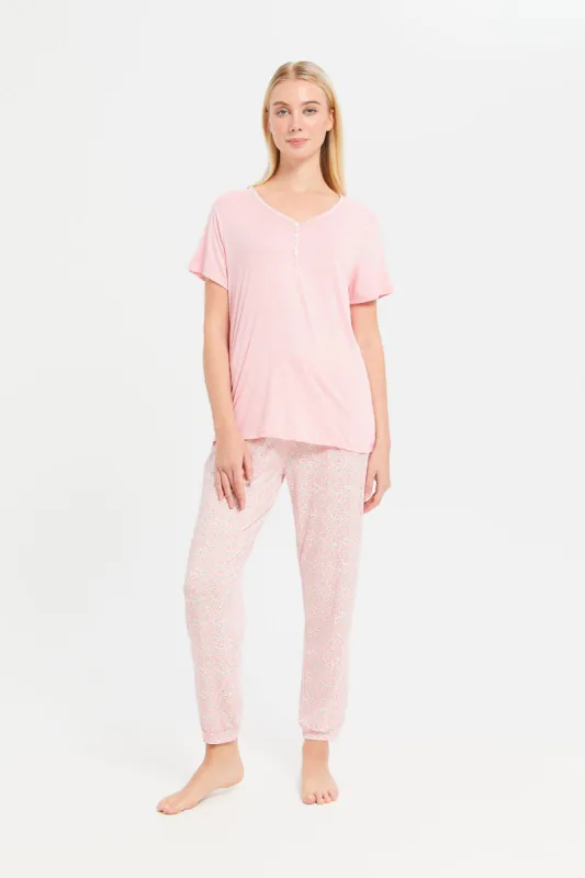 Women Pink Printed Pajama Set (2 Piece) sold by Redtag