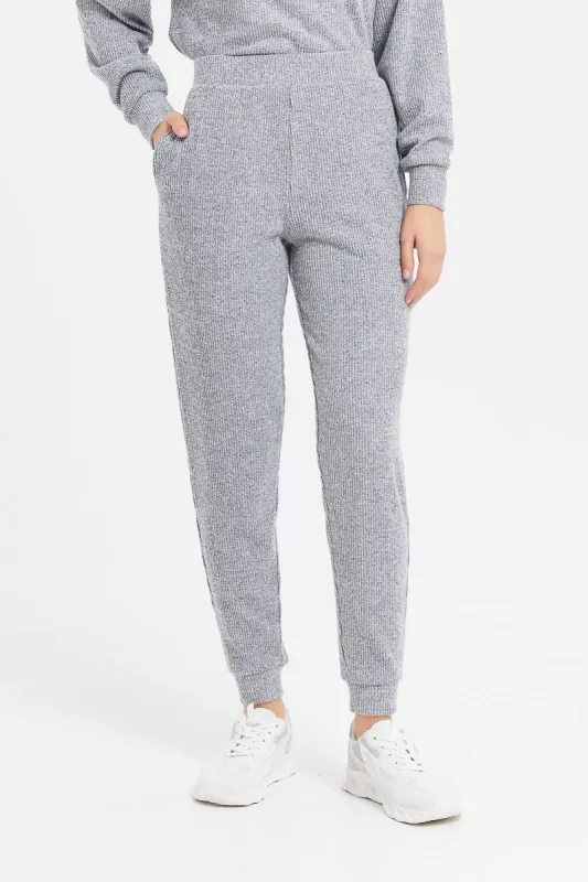 Women Grey Ribbed Joggers sold by Redtag