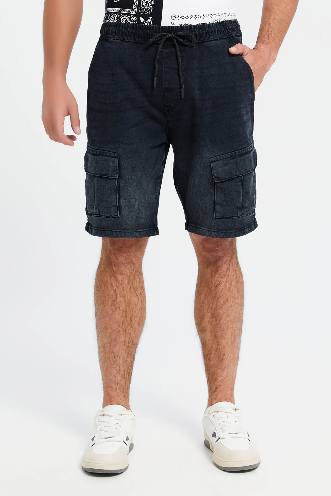 Men Black Cargo Pockets Pull On Shorts sold by Redtag