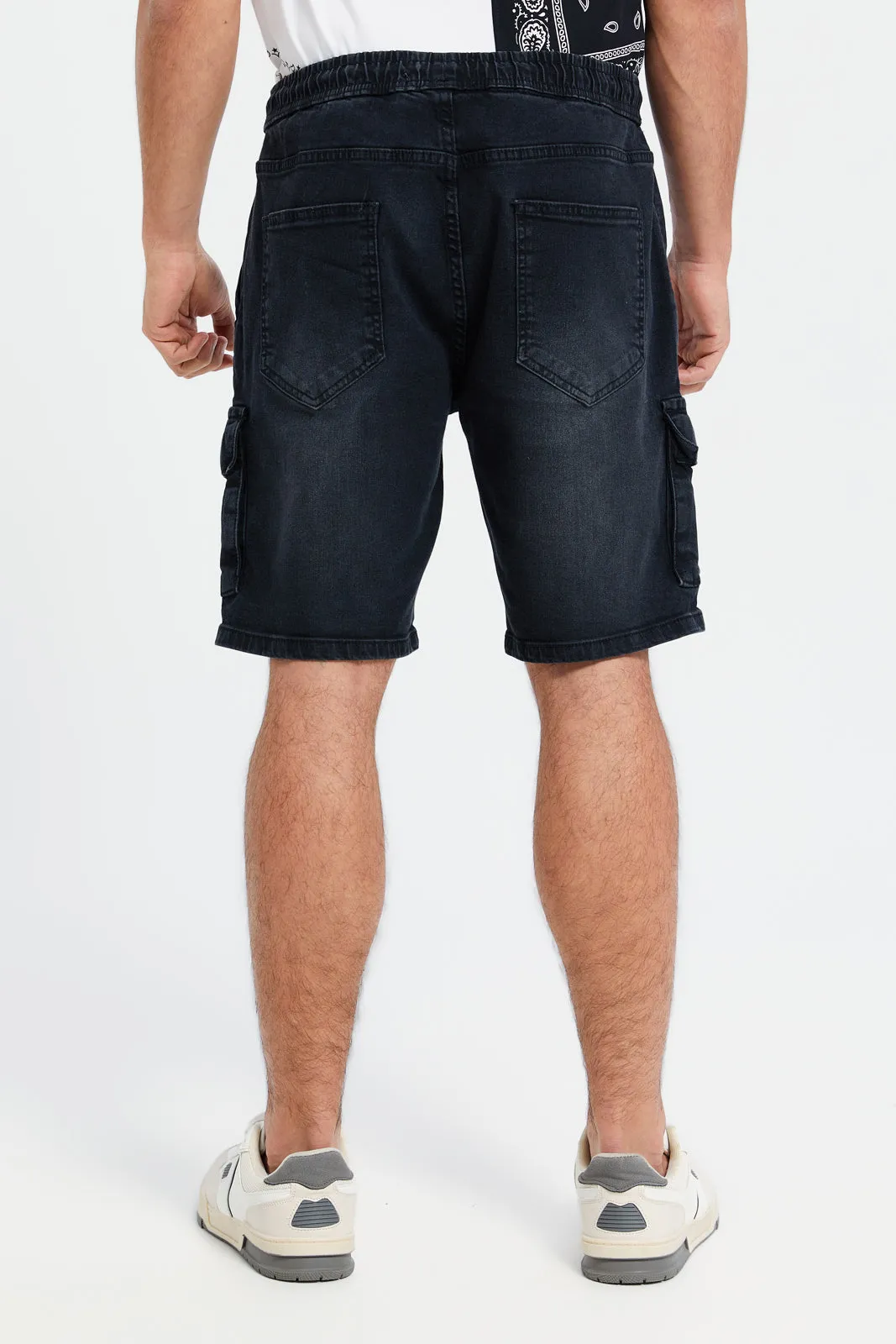 Men Black Cargo Pockets Pull On Shorts sold by Redtag product image thumbnail 3