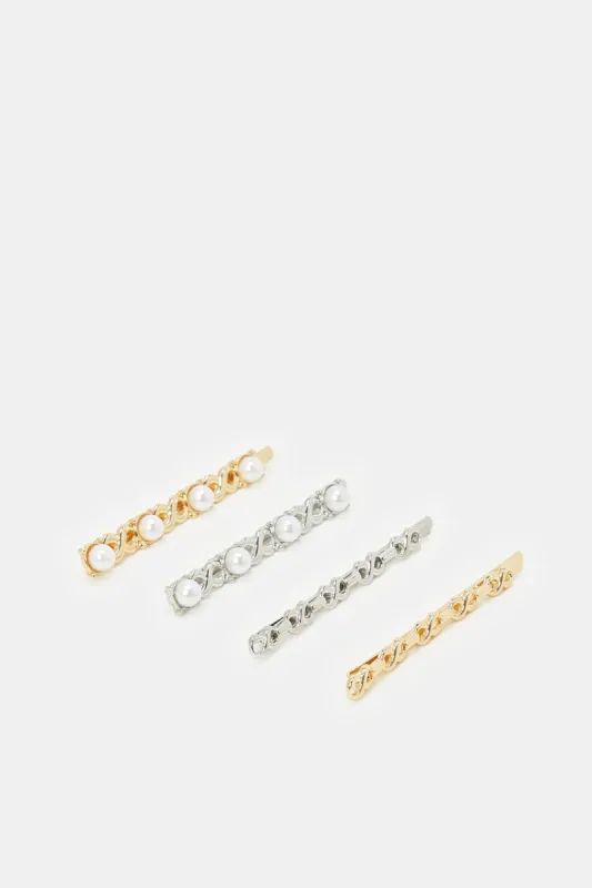 Women Gold And Silver Embellished Hair Clip Set (4 Piece) sold by Redtag