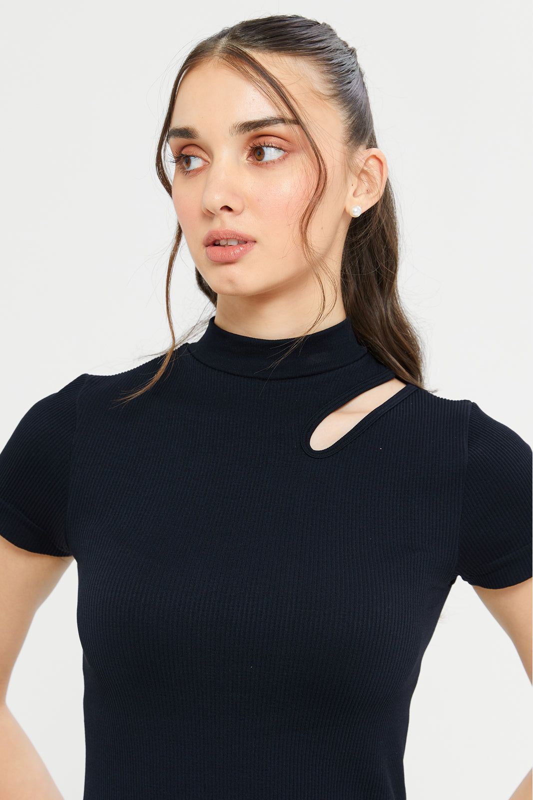 Women Black Ribbed Cut-Out Top sold by Redtag product image thumbnail 4