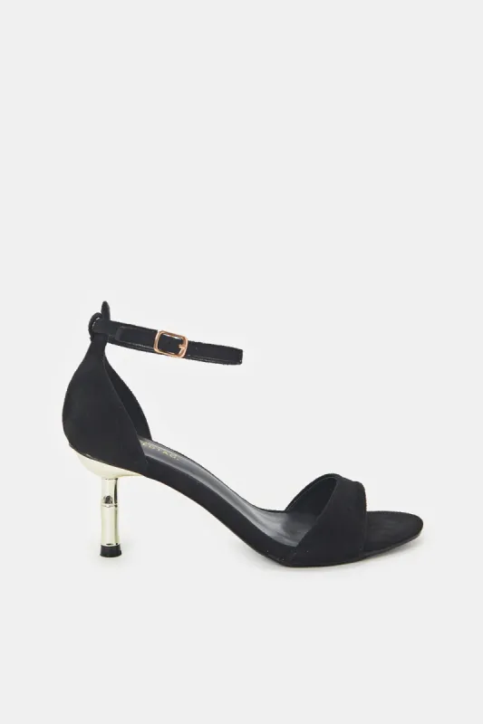 Women Black Sandal With Gold Heel sold by Redtag