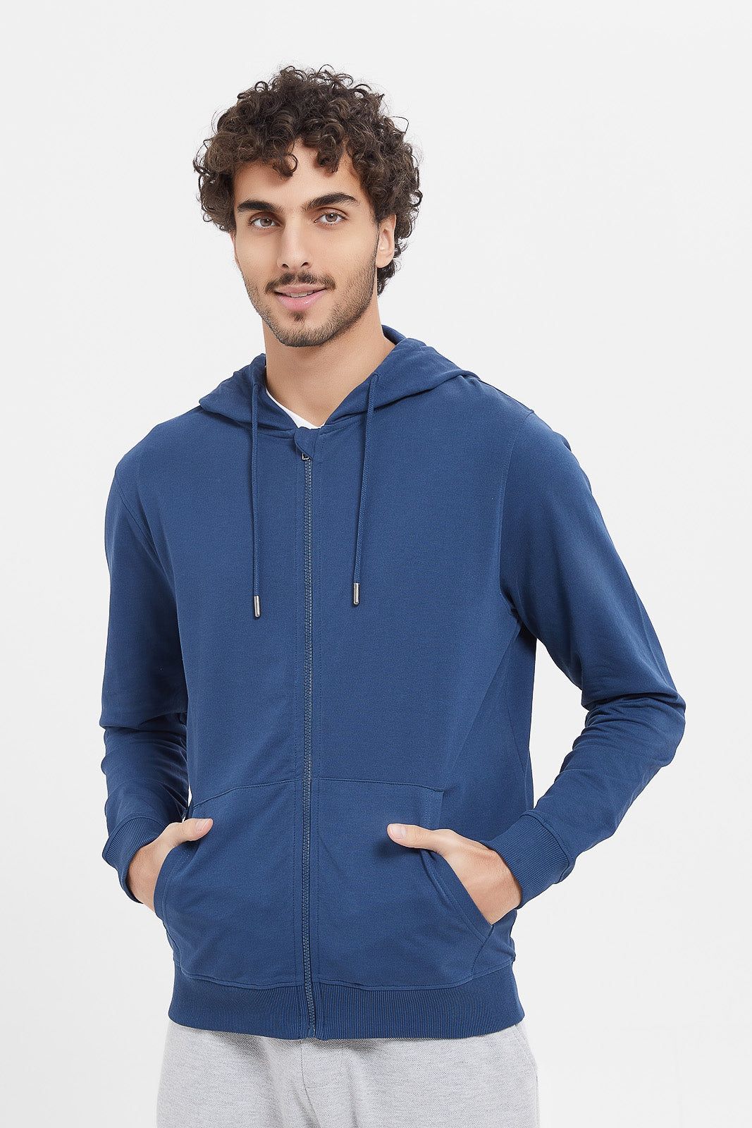 Men Blue Zip Hooded Sweatshirt sold by Redtag