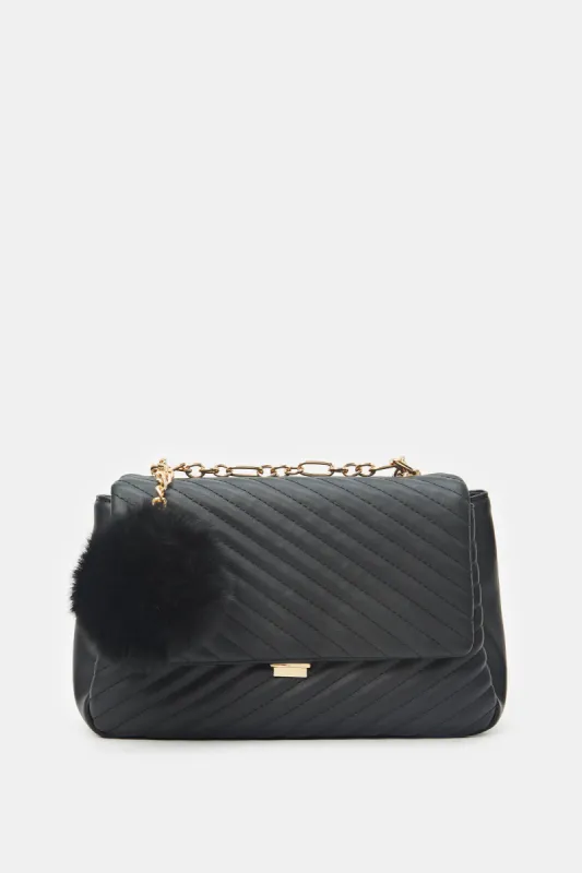 Women Black Quilted Cross Body Bag sold by Redtag