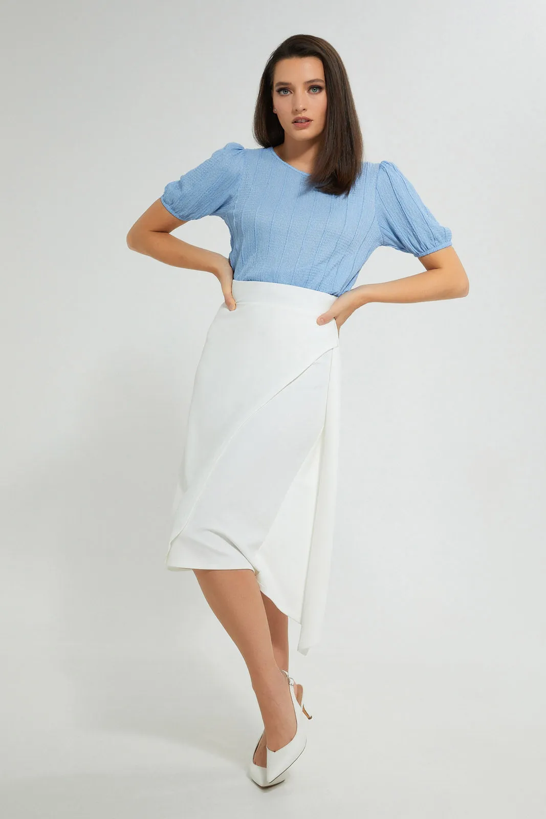 Blue Textured Top With Puff Sleeves sold by Redtag product image thumbnail 2