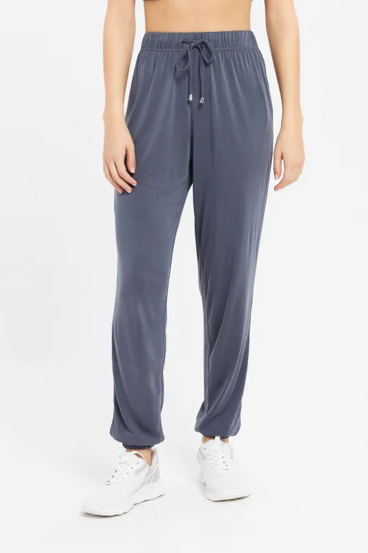 Women Blue Plain Joggers sold by Redtag