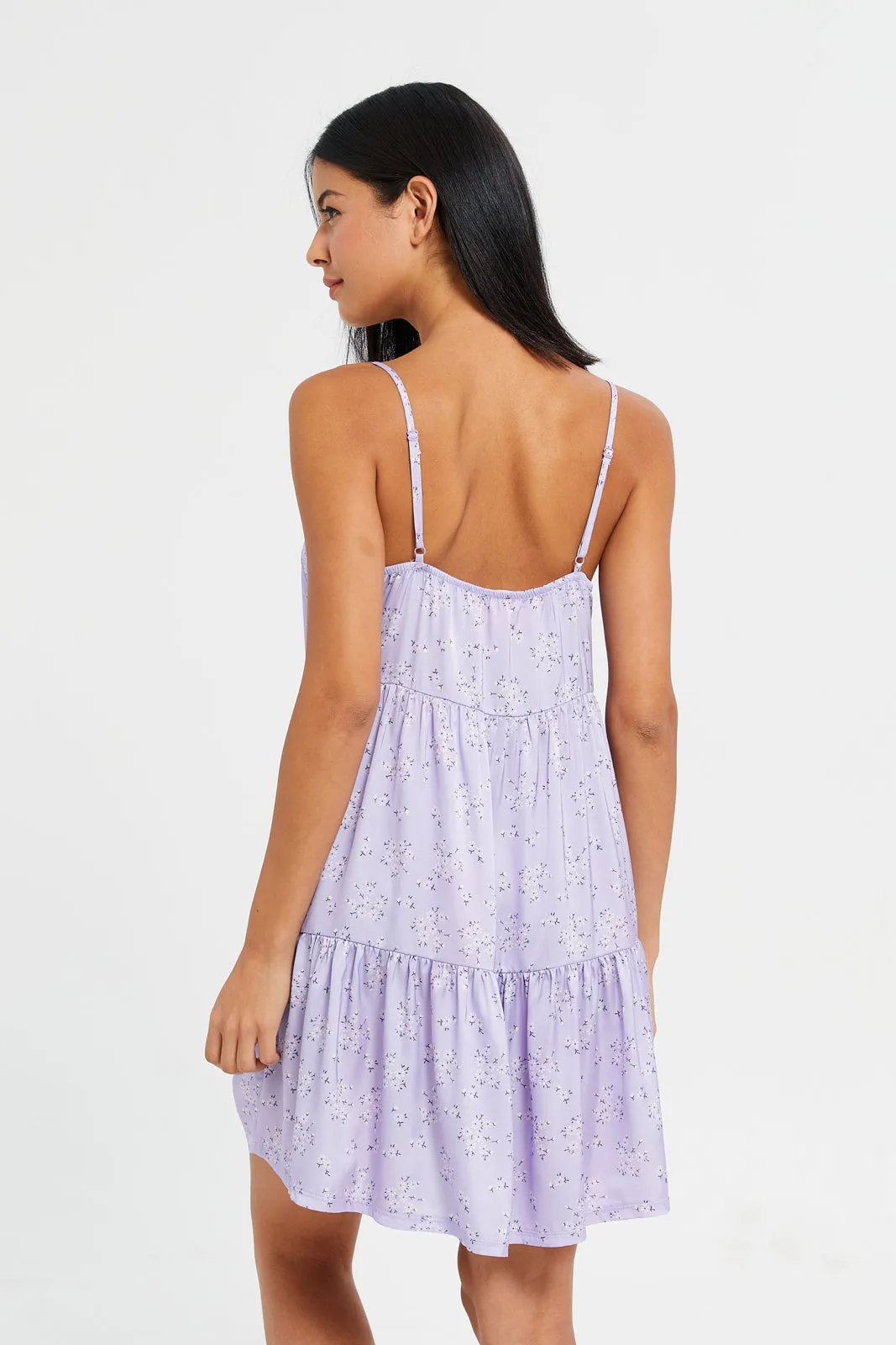 Women Lilac Floral Printed Satin Chemise sold by Redtag product image thumbnail 3