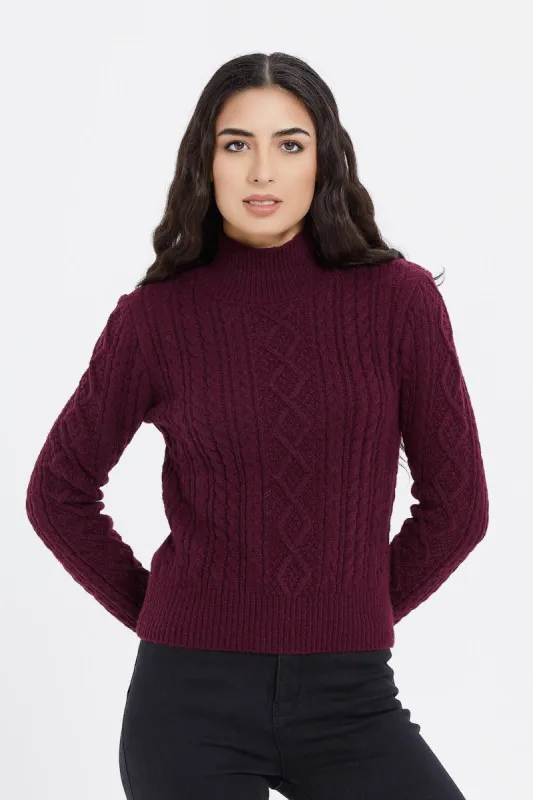 Women Burgundy Knitted Pullover sold by Redtag