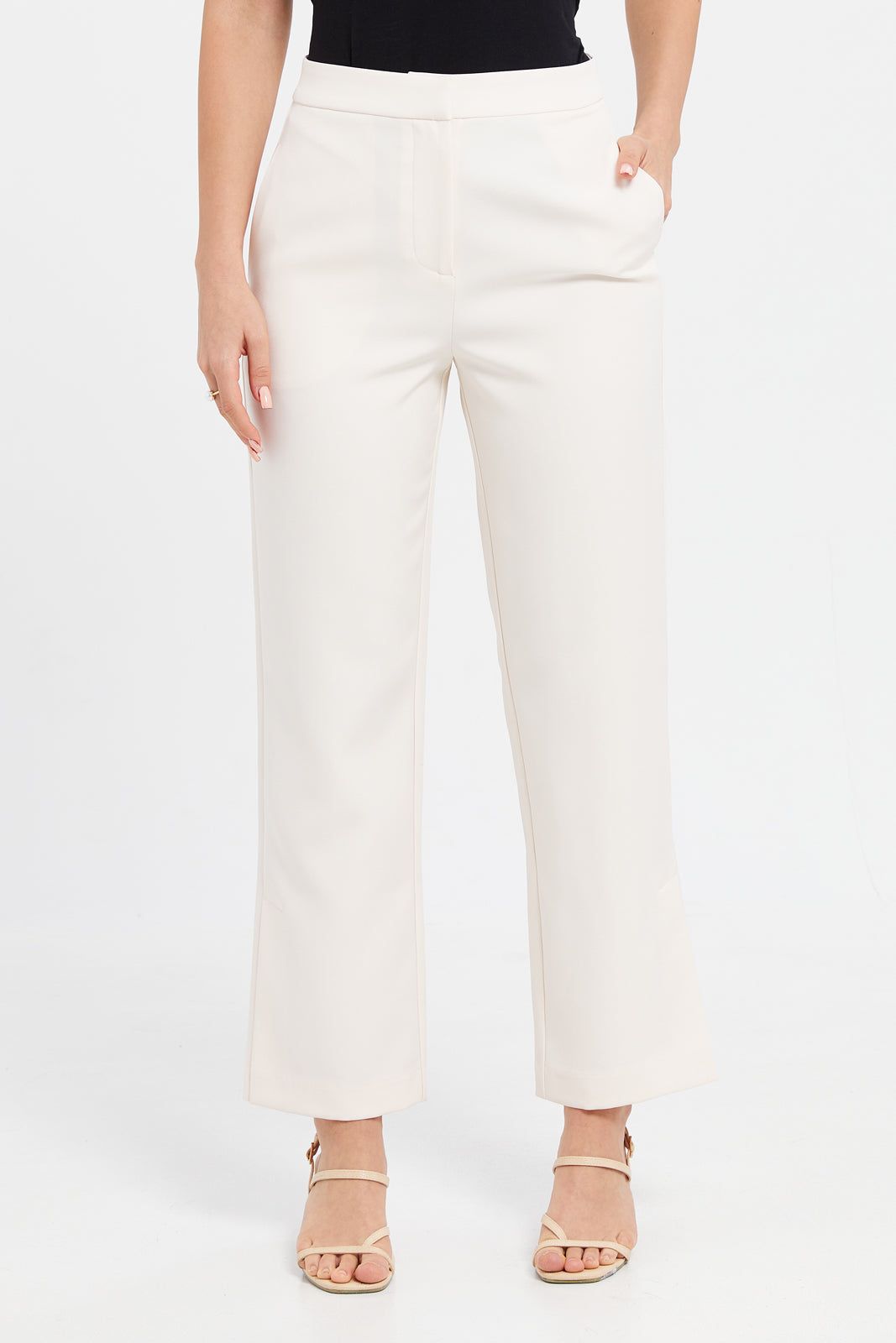 Women Ivory Plain Straight Leg Trouser sold by Redtag