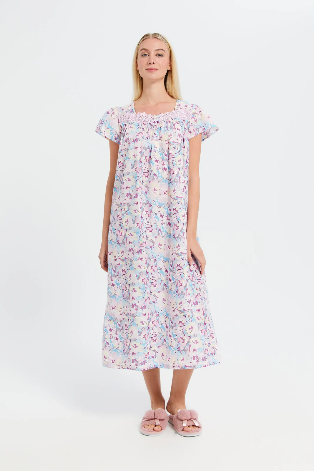Women Lilac Printed Nightgown sold by Redtag