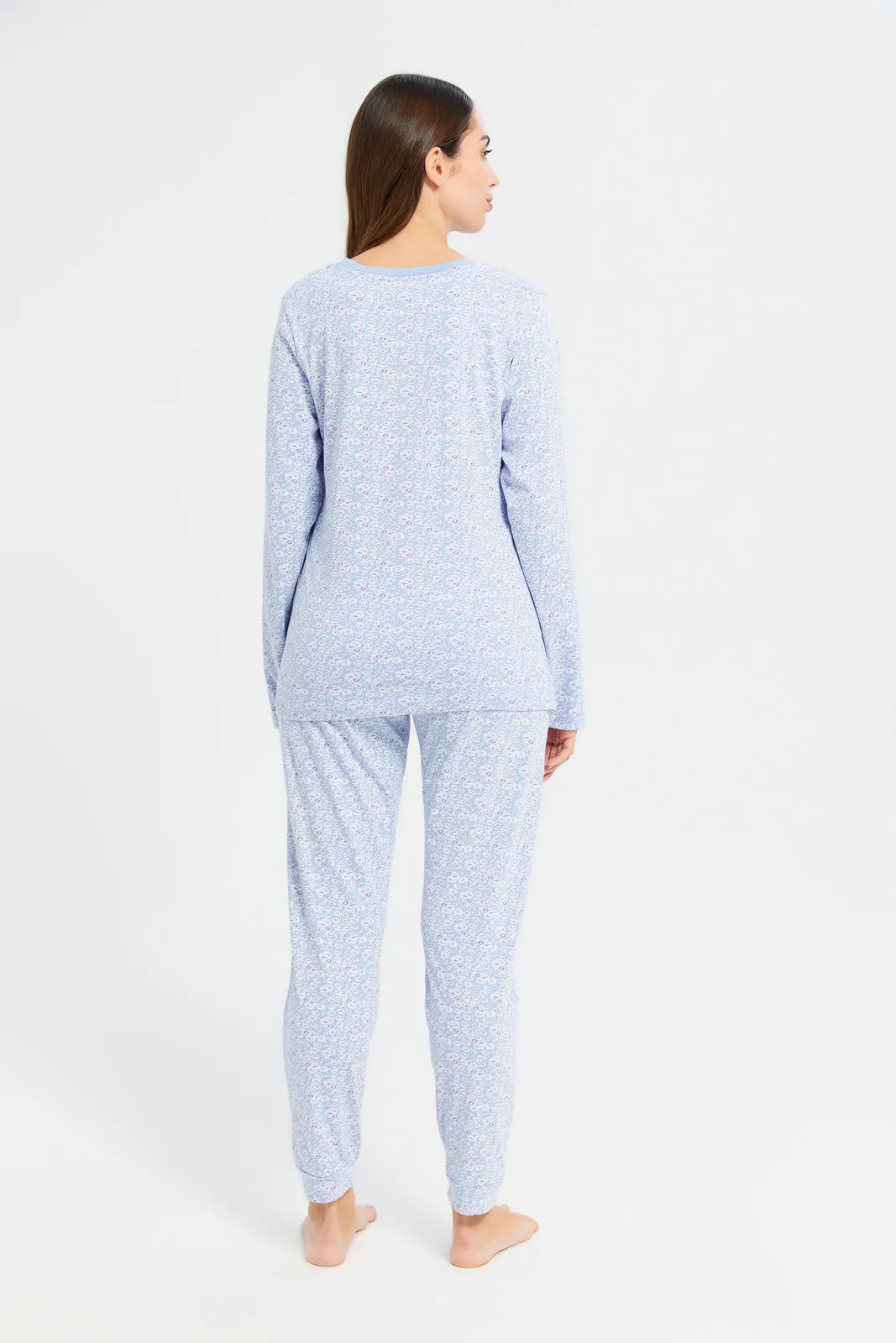 Women Blue Floral Print Pajama Set (2 Piece) sold by Redtag product image thumbnail 4