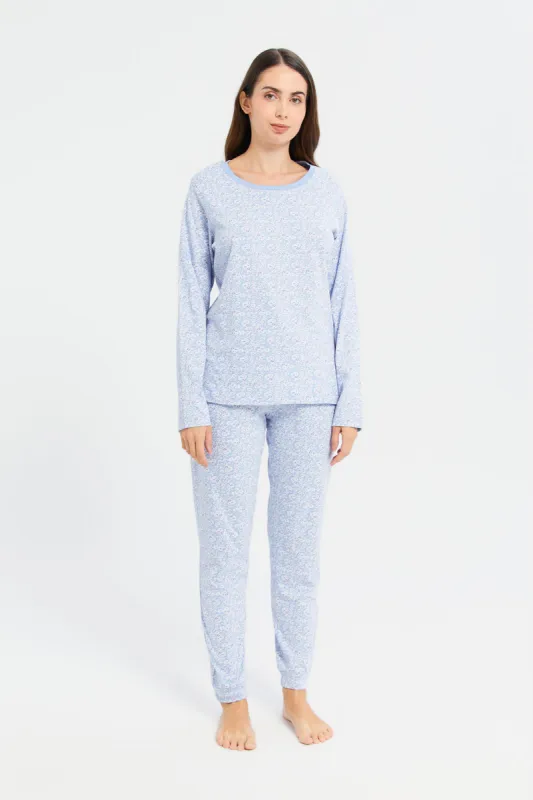 Women Blue Floral Print Pajama Set (2 Piece) sold by Redtag