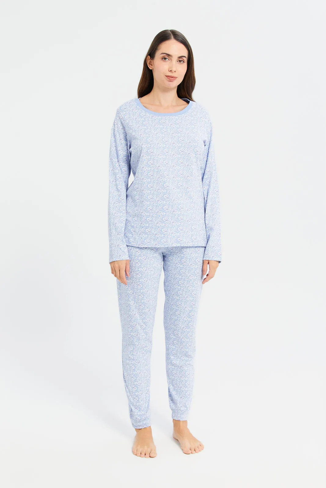 Women Blue Floral Print Pajama Set (2 Piece) sold by Redtag