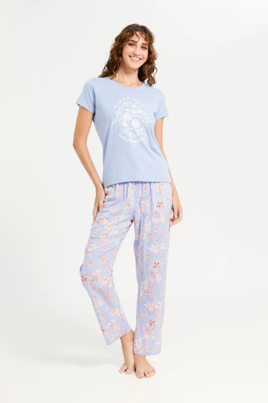 Women Blue Floral Print Pyjama Set (2 Piece) sold by Redtag