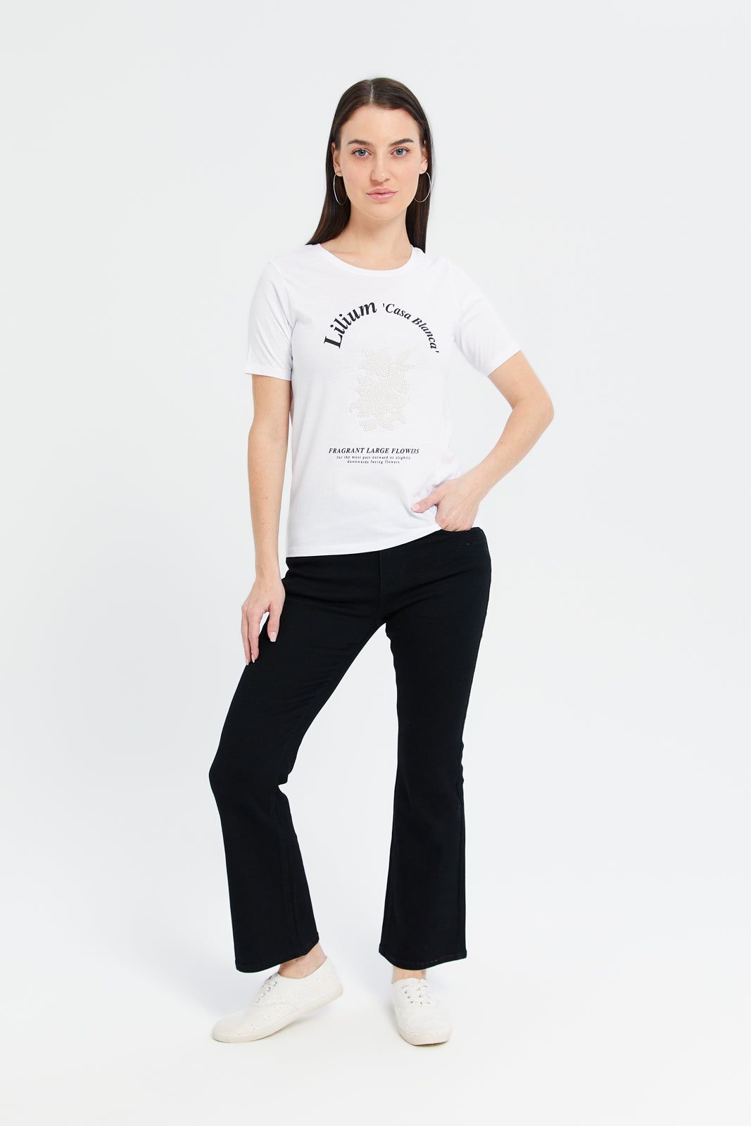 Women White Floral Pearl Embellished T-Shirt sold by Redtag product image thumbnail 2