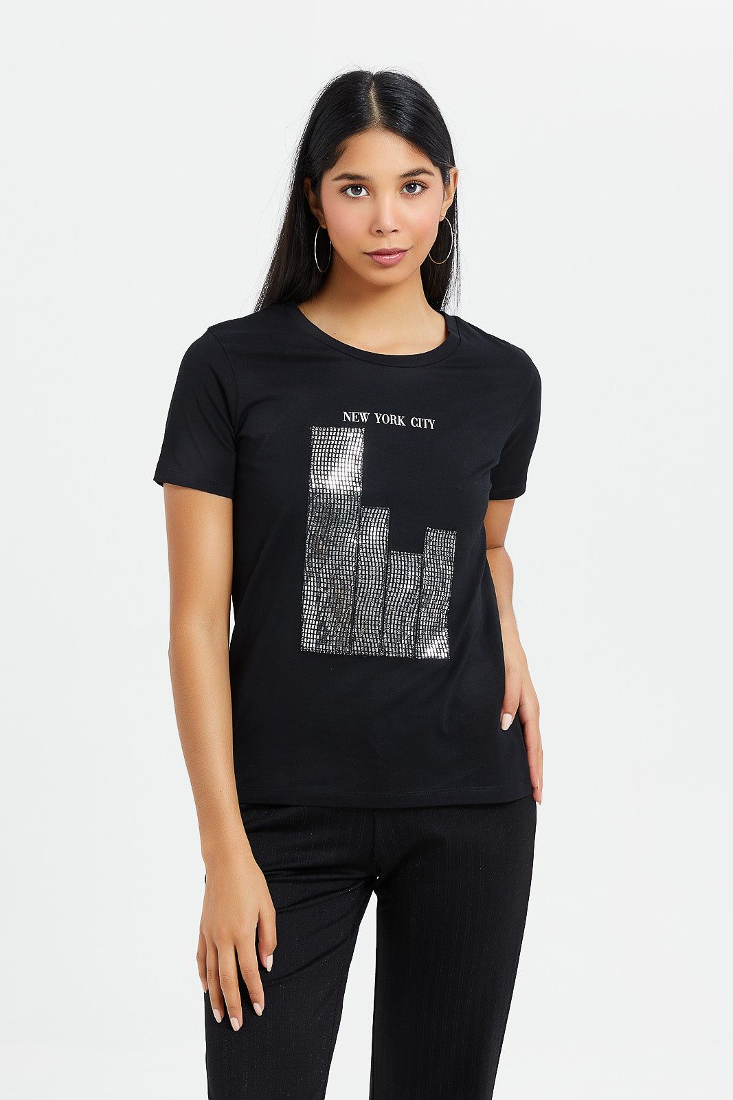 Women Black Sequin T-Shirt sold by Redtag