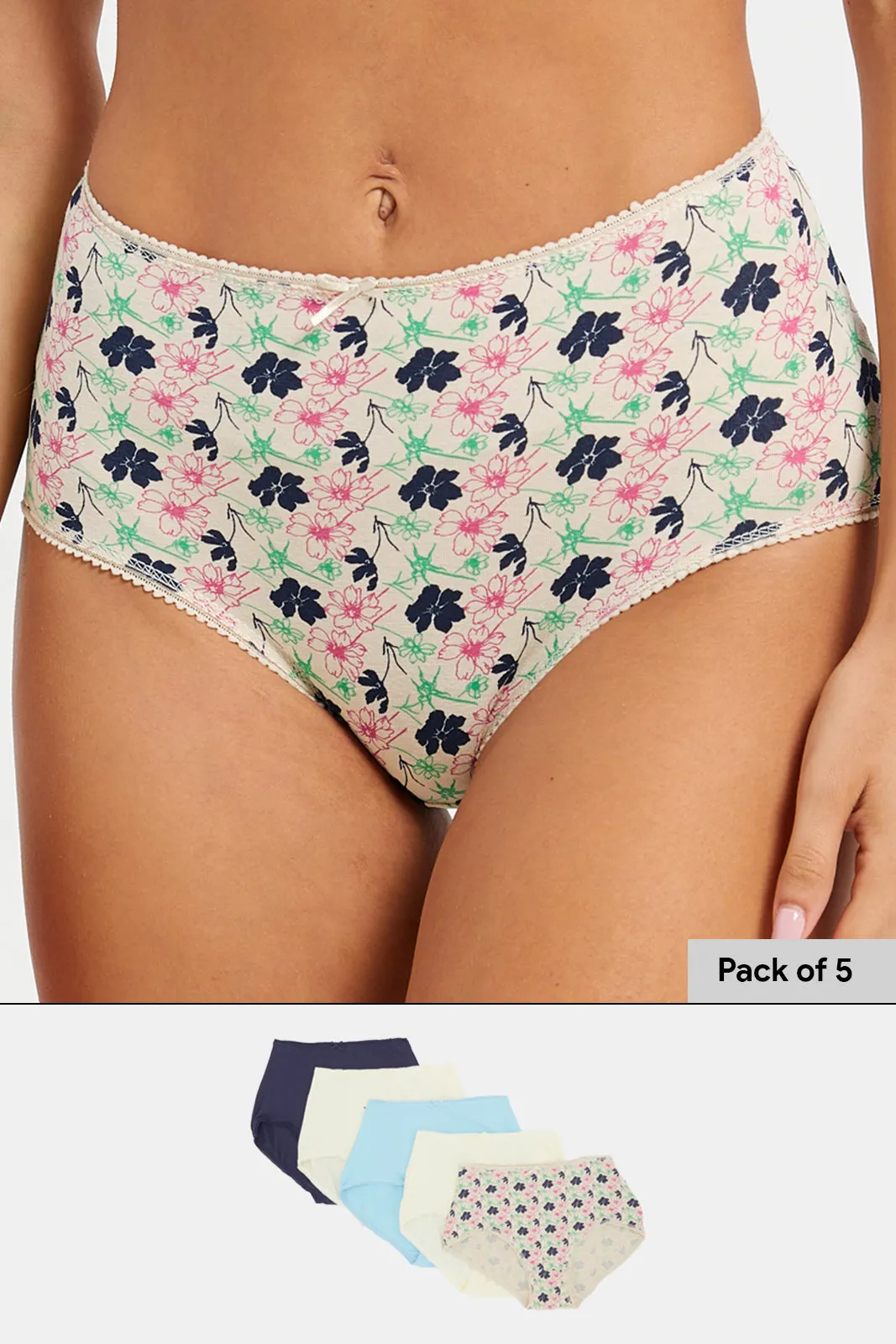 Women Assorted Printed And Plain Full Brief Set (Pack Of 5) sold by Redtag