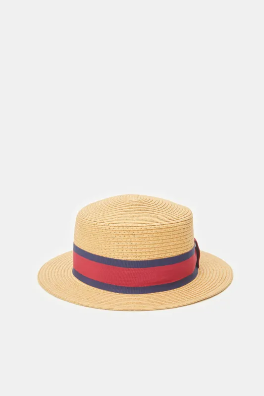 Men Beige Fedora Hats With Band sold by Redtag