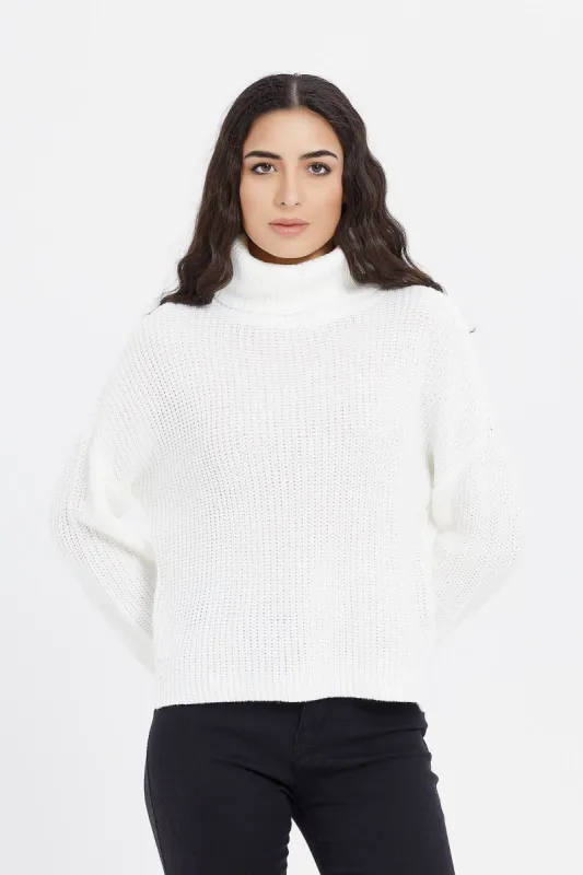 Women Ivory Knitted Turtle Neck Pullover sold by Redtag