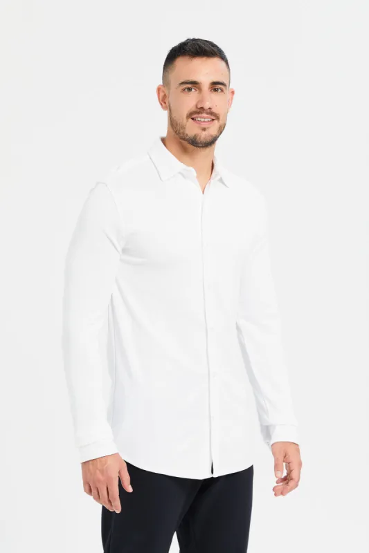 Men White Knitted Signature Shirt sold by Redtag