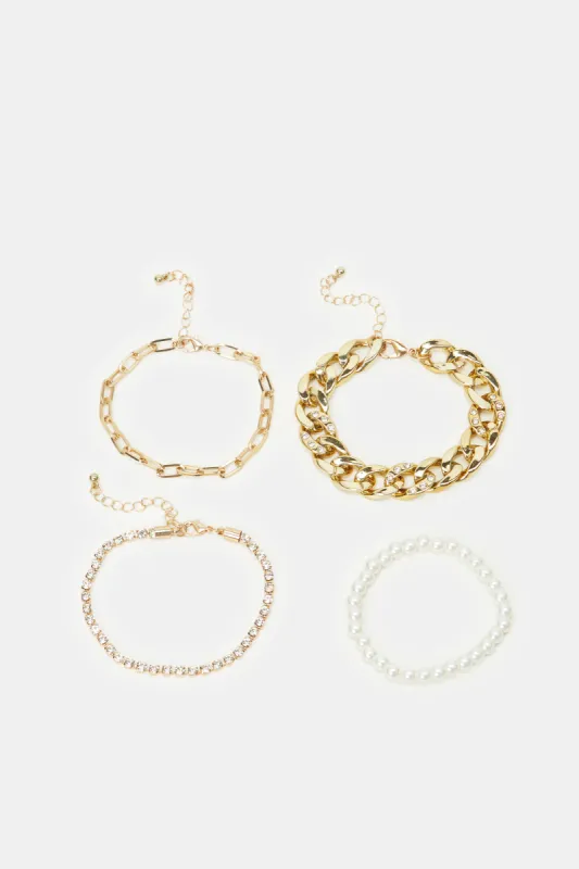 Women Gold Embellished Bracelet Set (4 Piece) sold by Redtag
