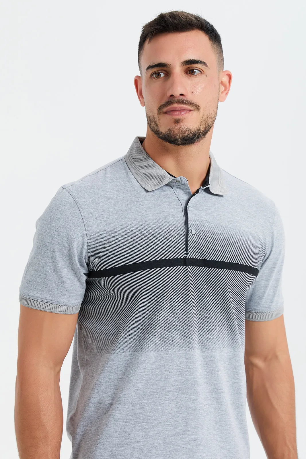 Men Grey Print Polo T-Shirt sold by Redtag product image thumbnail 4
