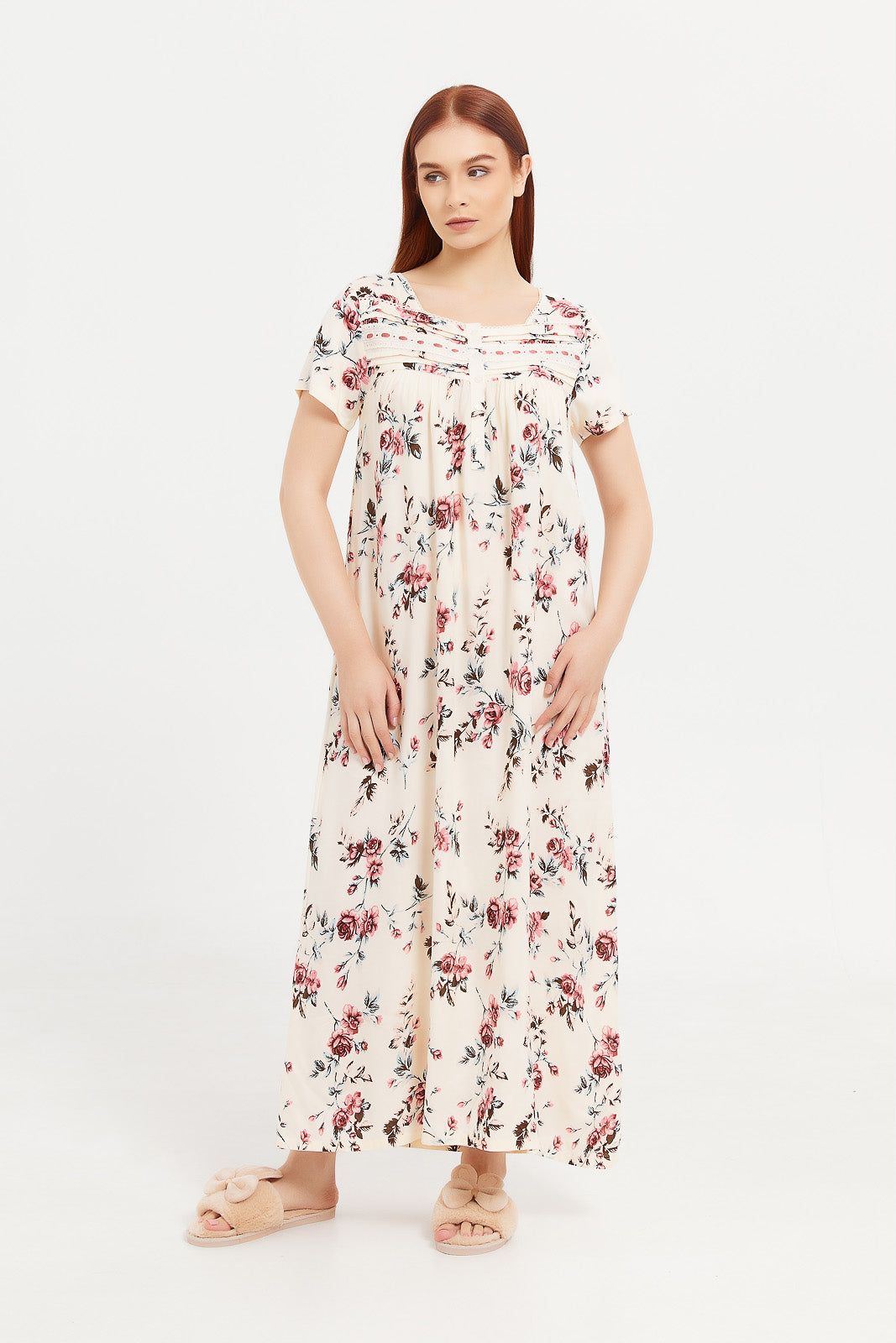 Women Ivory Printed Short Sleeves Nightgown sold by Redtag