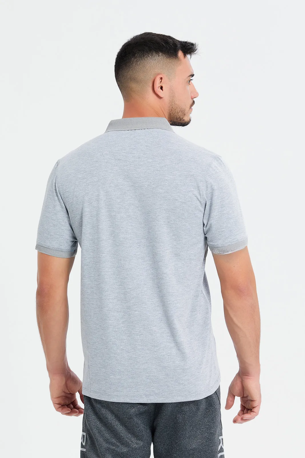 Men Grey Print Polo T-Shirt sold by Redtag product image thumbnail 3