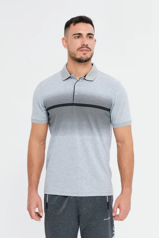Men Grey Print Polo T-Shirt sold by Redtag