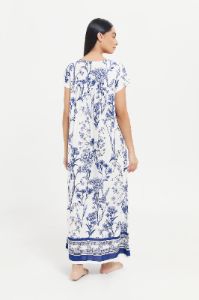 Women White And Blue Printed Nightgown sold by Redtag