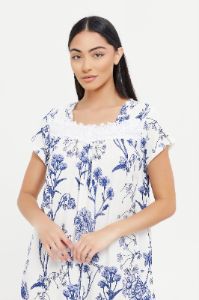 Women White And Blue Printed Nightgown sold by Redtag