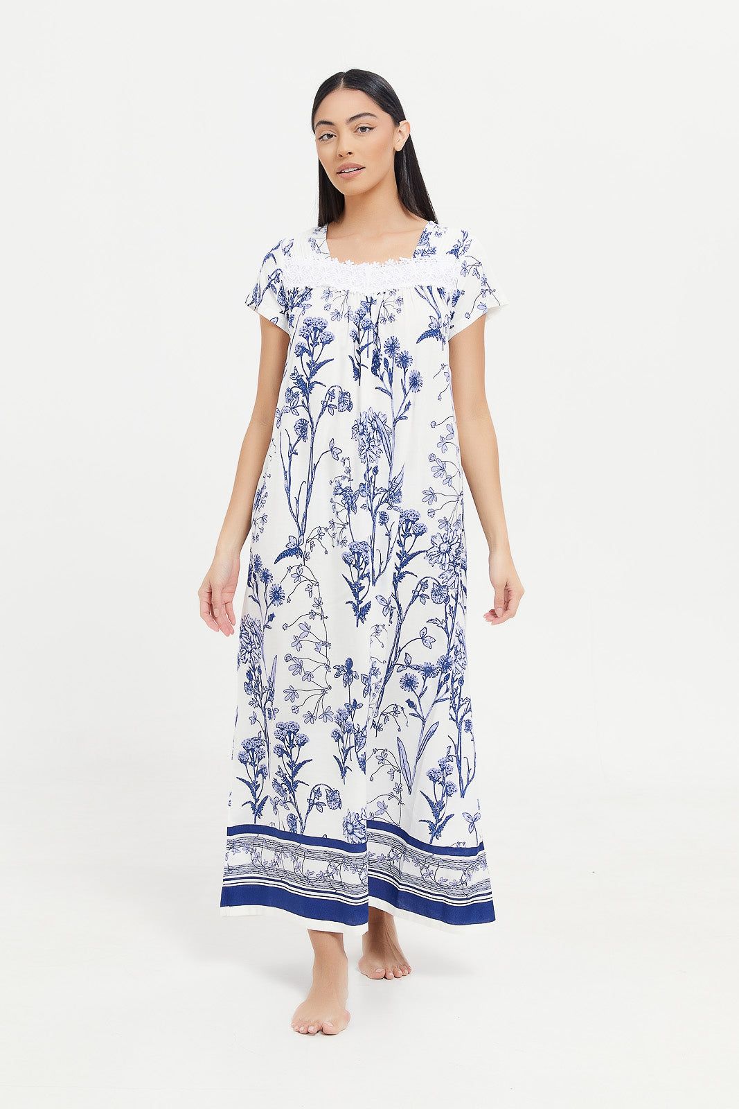 Women White And Blue Printed Nightgown sold by Redtag