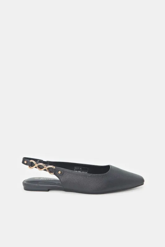 Women Black Chain Trim Slingback sold by Redtag