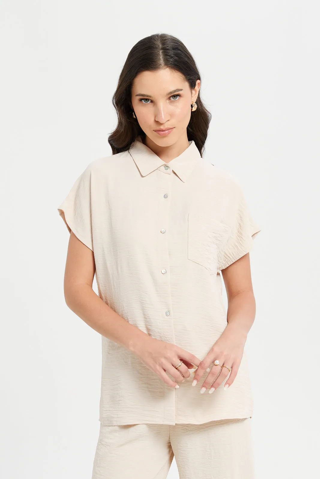 Women Cream Drop Shoulder Shirt sold by Redtag
